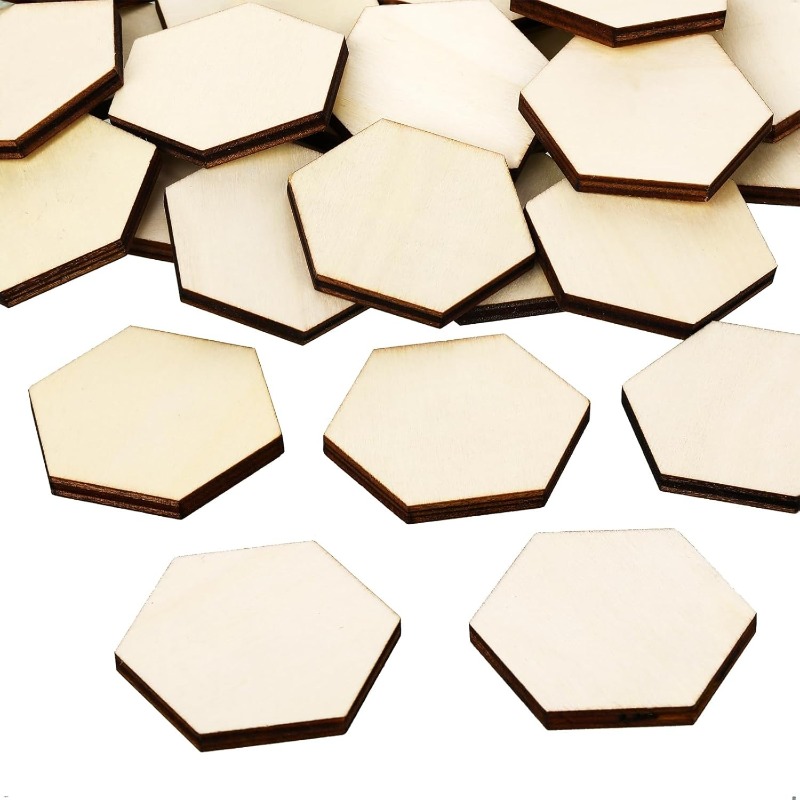 Craft Embellishments - 50PCS Potongan Kayu Heksagon 4CM Belum